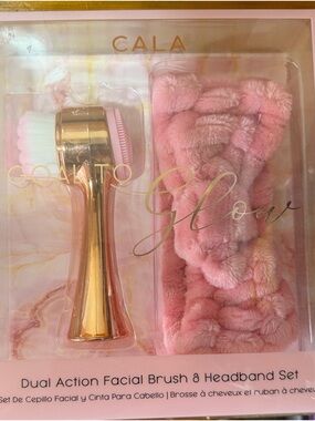 CALA Dual Action Facial Brush & Pink Plush Headband Set